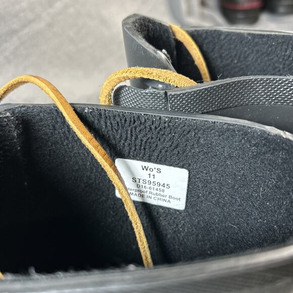 Sperry Walker Wisp Rain Boots Women 11 Black Rubber Waterproof Lace Up Lined - Picture 5 of 6